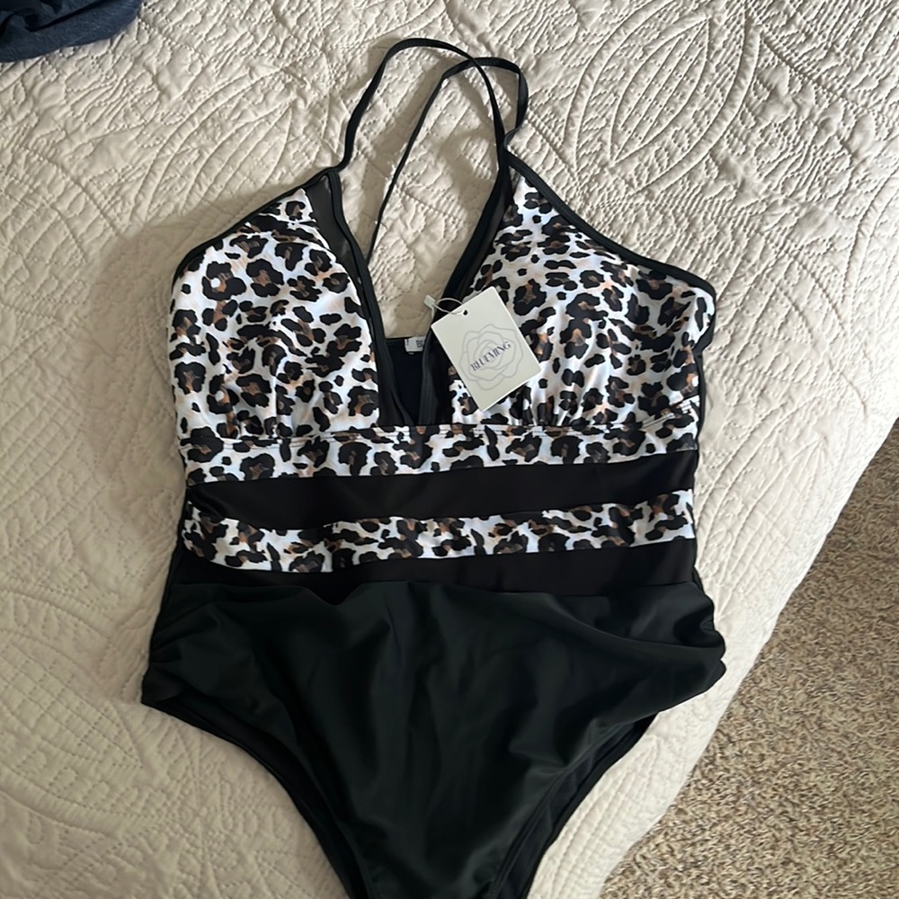 Women’s leopard and black swim suit